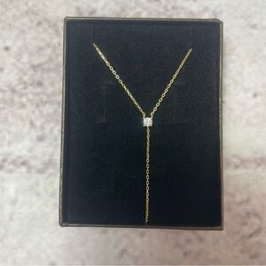 Yellow Gold Plated Tiny Lariat Delicate Y Drop Dainty Layering Necklace